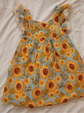 Cynthia Rowley kids Sunflower Print Dress with Lace Trim country girl farm girl